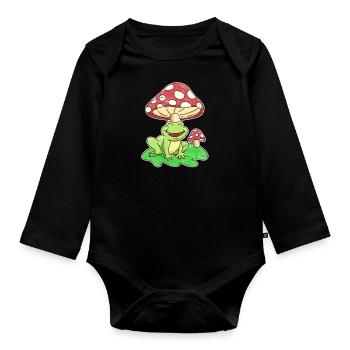 Frog and toadstool Cottagecore Aesthetic - Organic Longsleeve Baby Bodysuit - black - Front