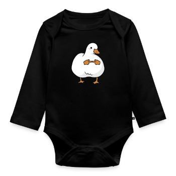 Oie timide et mignonne - Body Bébé bio manches longues - noir - Devant