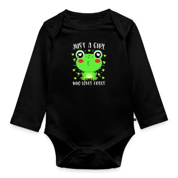 Juste une fille qui aime Frogs Girl aime la grenouille - Body Bébé bio manches longues - noir - Devant