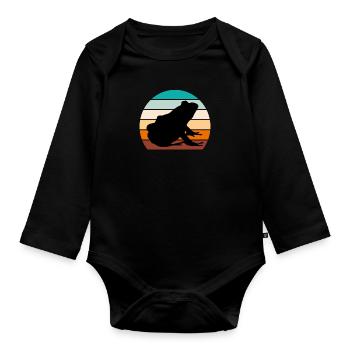 Grenouille rétro Grenouille vintage Crapaud Grenouille - Body Bébé bio manches longues - noir - Devant
