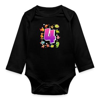 4ème anniversaire fille 4 ans - Body Bébé bio manches longues - noir - Devant