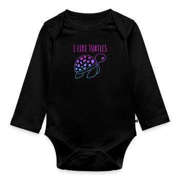 I like Turtle's cute turtle - Organic Longsleeve Baby Bodysuit - black - Front