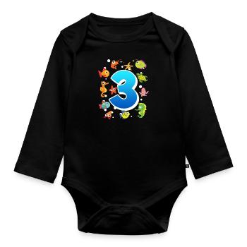 3rd birthday boy 3 years - Organic Longsleeve Baby Bodysuit - black - Front