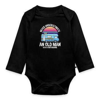 Old Man with Motorhome Papa Grandpa Pensioner Camper - Organic Longsleeve Baby Bodysuit - black - Front
