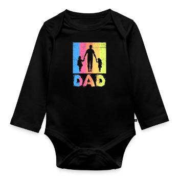 Papa 2 mal 2 Kinder Vater 2 Töchter Papa 2 Söhne - Baby Bio-Langarm-Body - Schwarz - Vorne