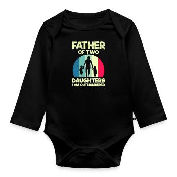 Papa 2 Kinder Papa 2 Töchter - Baby Bio-Langarm-Body - Schwarz - Vorne
