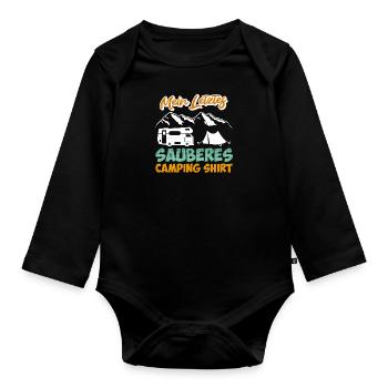 Letztes sauberes Camping Shirt - Baby Bio-Langarm-Body - Schwarz - Vorne