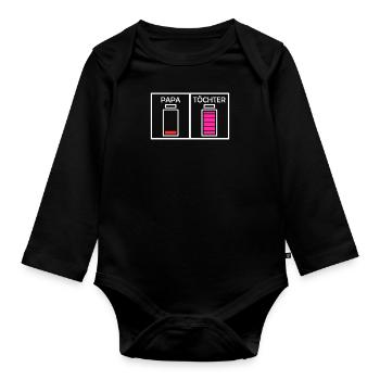 Papa NO Energy Töchter voll Energie Papa 2 Töchter - Baby Bio-Langarm-Body - Schwarz - Vorne