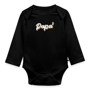 Papa 2 Kinder 2 Töchter 2 Söhne Vater - Baby Bio-Langarm-Body - Schwarz - Vorne