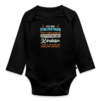 Papa 2 Kinder Papa 2 Töchter 2 Söhne Vater - Baby Bio-Langarm-Body - Schwarz - Vorne