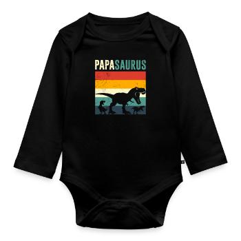 Vintage Papa Spruch Papasaurus - Baby Bio-Langarm-Body - Schwarz - Vorne