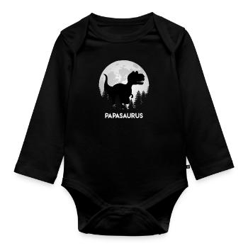 Papasaurus Papa Vater - Baby Bio-Langarm-Body - Schwarz - Vorne