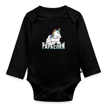 Papacorn Papa Licorne - Body Bébé bio manches longues - noir - Devant