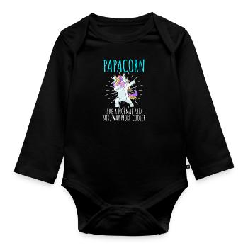 Papacorn cool papa et papa - Body Bébé bio manches longues - noir - Devant