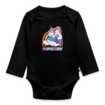 Papa Fille Papacorn Père Fille Messieurs - Body Bébé bio manches longues - noir - Devant