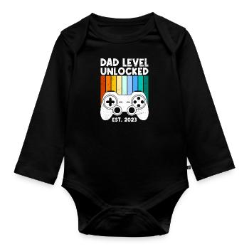 Dad Level unlocked werdender Vater 2023 - Baby Bio-Langarm-Body - Schwarz - Vorne
