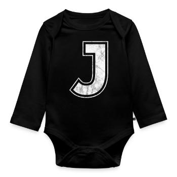 Buchstabe J - Baby Bio-Langarm-Body - Schwarz - Vorne