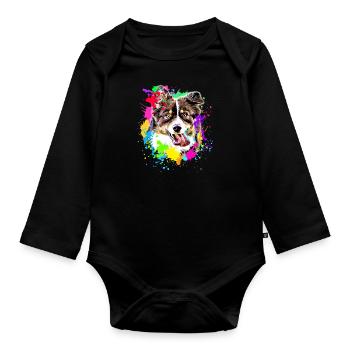 Australian Shepherd Art Hunde Motiv Hundebesitzer - Baby Bio-Langarm-Body - Schwarz - Vorne
