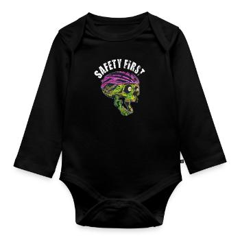 Safety Bicycle Helmet Cyclist Saying - Organic Longsleeve Baby Bodysuit - black - Front
