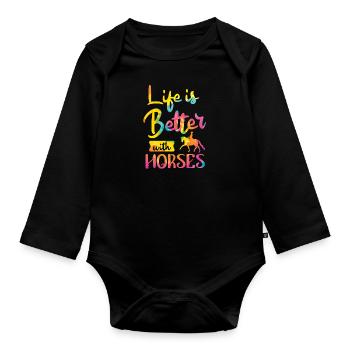 Life is better with Horses Pferde - Organic Longsleeve Baby Bodysuit - black - Front