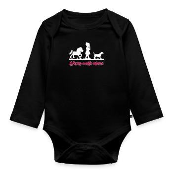 Pferd Hund Reiterin Pferde Mädchen - Baby Bio-Langarm-Body - Schwarz - Vorne