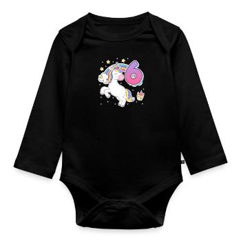 Endlich 6 Jahre 6. Geburtstag Pferde Mädchen - Baby Bio-Langarm-Body - Schwarz - Vorne