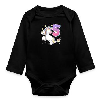 5th Birthday Girl Horse Girl 5 years - Organic Longsleeve Baby Bodysuit - black - Front