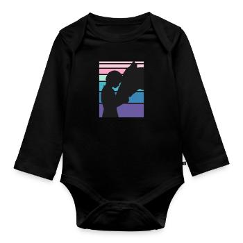 Cavalier Cheval Amour Chevaux Filles Sport équestre - Body Bébé bio manches longues - noir - Devant