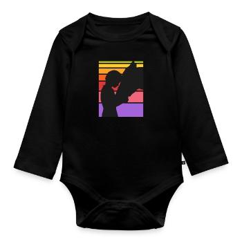 Cavalier Cheval Amour Chevaux Filles Sport équestre - Body Bébé bio manches longues - noir - Devant