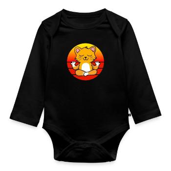 Yoga Cat, Yoga de méditation pour les enfants et les parents - Body Bébé bio manches longues - noir - Devant
