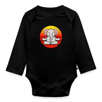 Yoga éléphant, méditation yoga pour les enfants et - Body Bébé bio manches longues - noir - Devant
