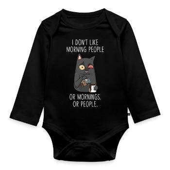 Morning People Moody Kitty Tired Cat Funny - Baby Bio-Langarm-Body - Schwarz - Vorne
