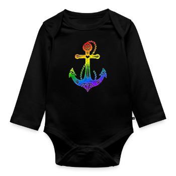 Regenbogen Anker Gay Pride, LGBT, LGBTQ, Rave, CSD - Baby Bio-Langarm-Body - Schwarz - Vorne
