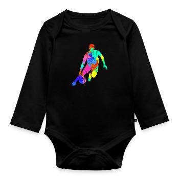 Joueur de basket-ball Silhouette Basketball Art - Body Bébé bio manches longues - noir - Devant