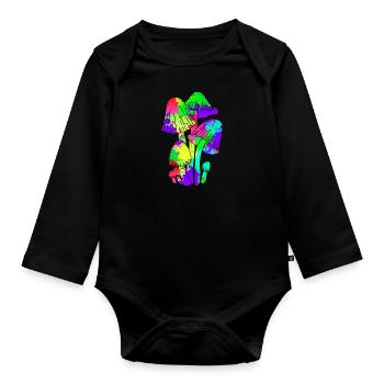 Bunte Pilze Party Pilz Pilzsammler - Baby Bio-Langarm-Body - Schwarz - Vorne