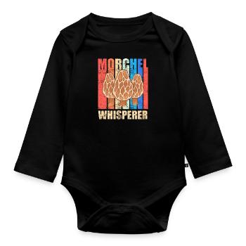 Morel Whisperer Mushroom Picker Morel - Organic Longsleeve Baby Bodysuit - black - Front