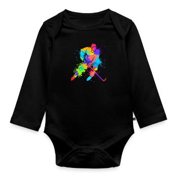 Hockey sur glace Art Splash Art Joueur de hockey sur glace - Body Bébé bio manches longues - noir - Devant