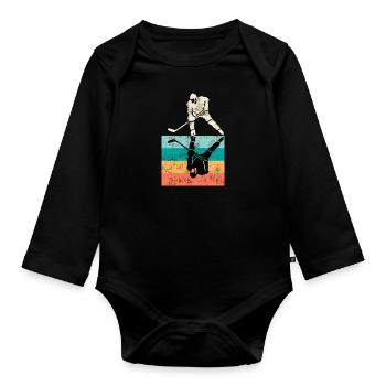 Vintage Eishockey Eishockeyspieler - Baby Bio-Langarm-Body - Schwarz - Vorne