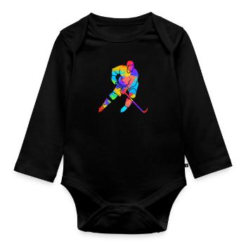 Hockey sur glace Art Splash Art Joueur de hockey sur glace - Body Bébé bio manches longues - noir - Devant
