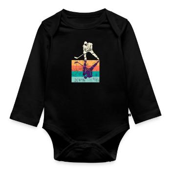 Vintage Eishockey Eishockeyspieler - Baby Bio-Langarm-Body - Schwarz - Vorne