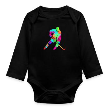 Hockey sur glace Art Splash Art Joueur de hockey sur glace - Body Bébé bio manches longues - noir - Devant