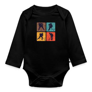 Vintage Eishockey Hockey Spieler - Baby Bio-Langarm-Body - Schwarz - Vorne