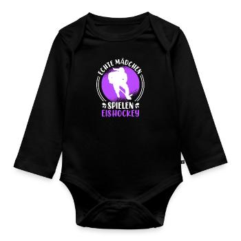 Echte Mädchen spielen Eishockey Damen - Baby Bio-Langarm-Body - Schwarz - Vorne