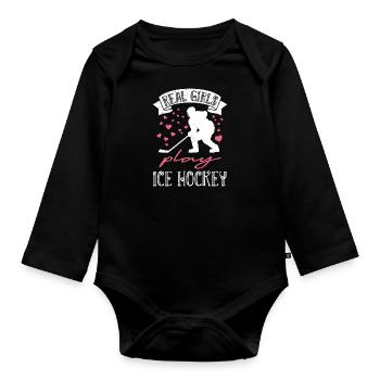 Les vraies filles jouent au hockey sur glace - Body Bébé bio manches longues - noir - Devant
