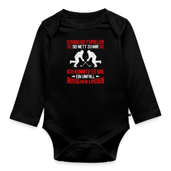 Eishockeyspieler sei nett zu mir - Baby Bio-Langarm-Body - Schwarz - Vorne