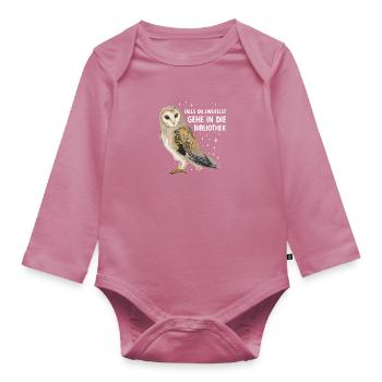 Magical Owl Birds Barn Owl Library - Organic Longsleeve Baby Bodysuit - mauve - Front