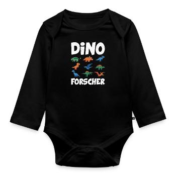 Dino Forscher Dinos Saurier Dinosaurier - Baby Bio-Langarm-Body - Schwarz - Vorne