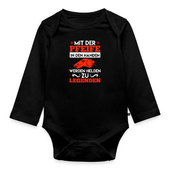 Mit der Pfeife in den Händen - Baby Bio-Langarm-Body - Schwarz - Vorne