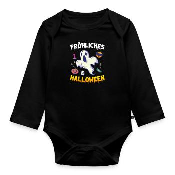 Happy Halloween Geist - Baby Bio-Langarm-Body - Schwarz - Vorne