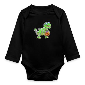 Dinosaur Halloween Mummy - Organic Longsleeve Baby Bodysuit - black - Front